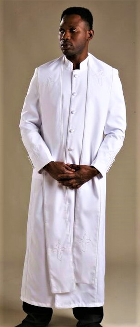 Men's Trinity Clergy Robe & Stole Set In White on White