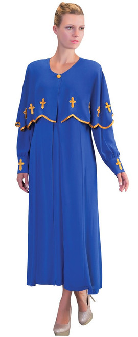 06. Ladies 3-Piece Preaching Dress With Detachable Cape In Royal & Gold