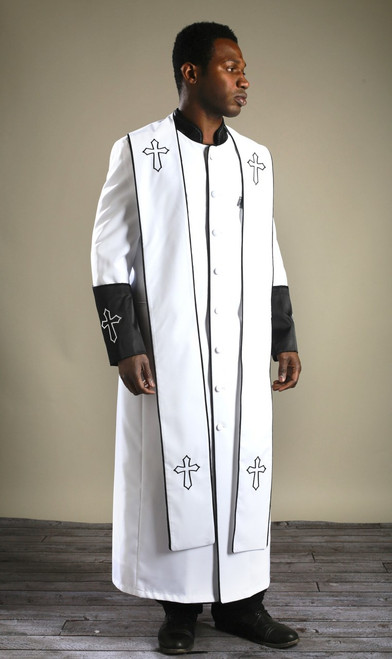 Men's Clergy Robe & Stole Set in White & Black