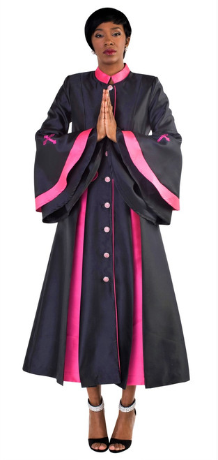 02. Ladies 1-Piece Preaching Robe Dress In Black & Fuschia
