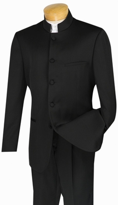 5-Button Banded Collar Clerical Suit In Black