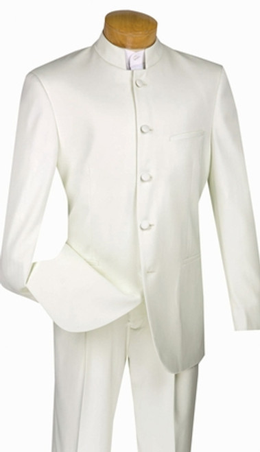 5-Button Banded Collar Clerical Suit In Ivory