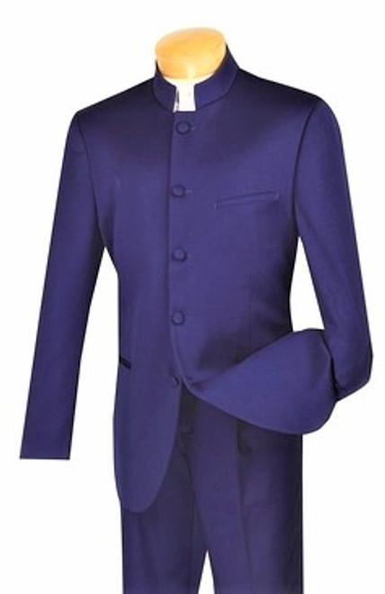 5-Button Banded Collar Clerical Suit In Navy