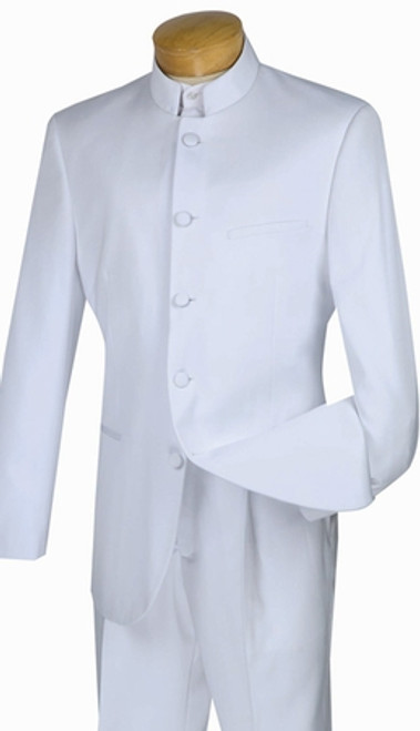 5-Button Banded Collar Clerical Suit In White