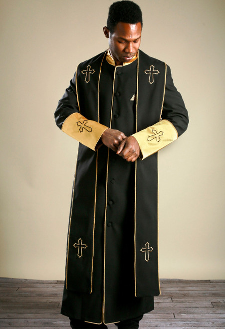 Men's Clergy Robe & Stole Set in Black and Gold