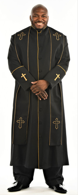 Men's Preacher Clergy Robe & Stole in Black & Gold