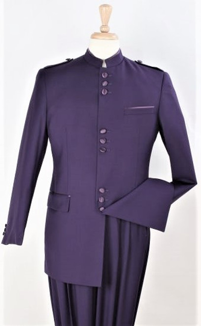 9-Button Banded Collar Clerical Suit In Navy