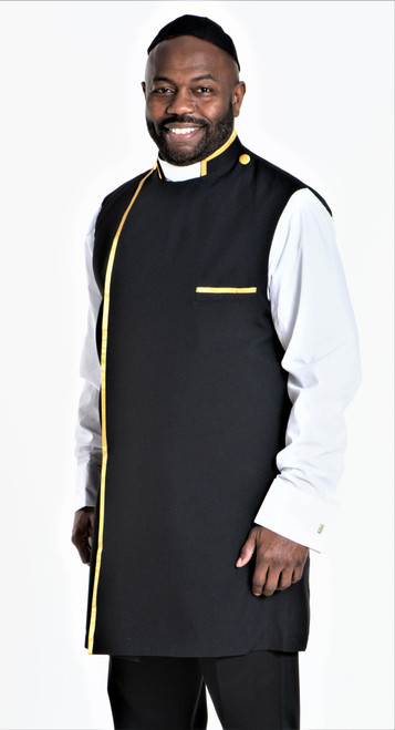 Modern Clergy Apron Set In Black & Gold With Matching Zucchetto 