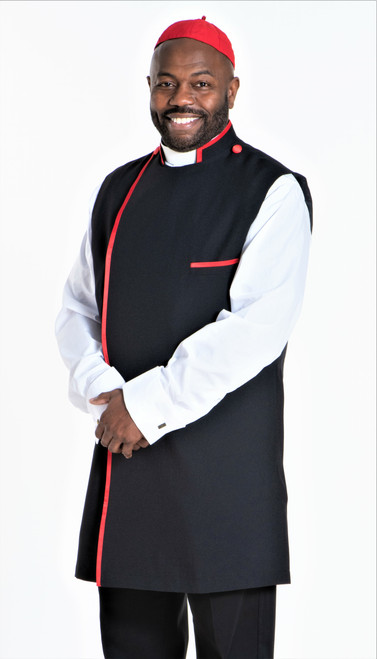 Modern Clergy Apron Set In Black & Red With Matching Zucchetto 