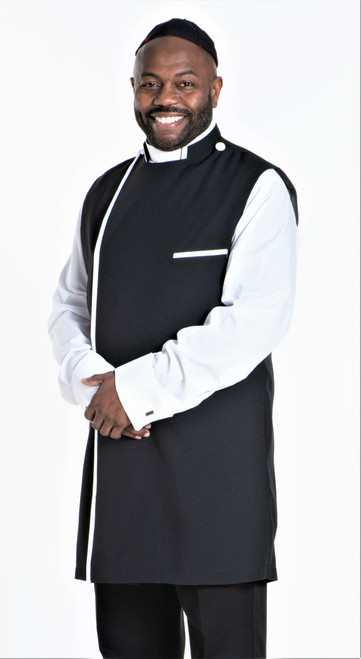 Modern Clergy Apron Set In Black & White With Matching Zucchetto 