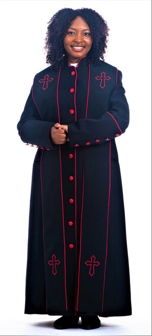 Ladies Rachel Clergy Robe & Stole Set In Black & Red