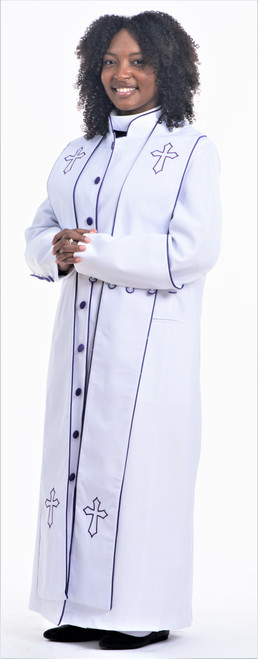 Ladies Rachel Clergy Robe & Stole Set White & Purple