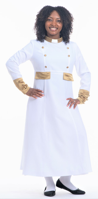 Modern Evangelist Clergy Dress In White & Gold