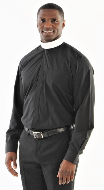 Banded Collar Clergy Shirt in Black - Shirt Only
