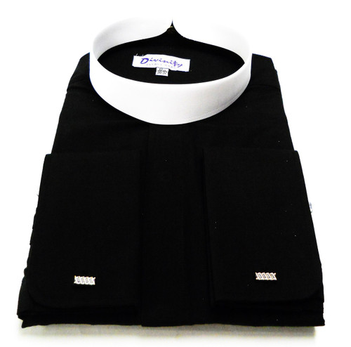 Men's Banded Collar French Cuff Clergy Shirt In Black