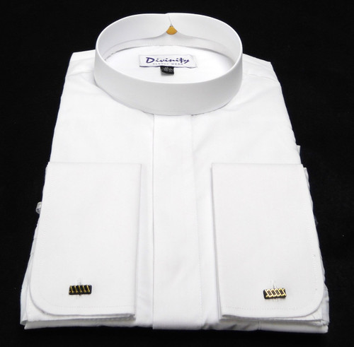 Banded Collar French Cuff Clergy Shirt In White 