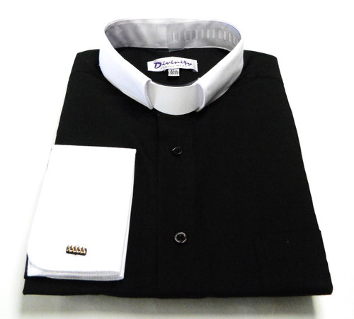 Two-Tone French Cuff Clergy Shirt In Black