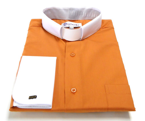 Two-Tone French Cuff Tab Collar Clergy Shirt In Burnt Orange