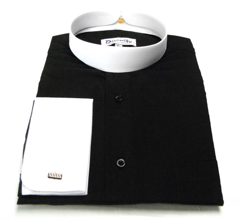 Two-Tone French Cuff Clergy Shirt In BLACK & WHITE