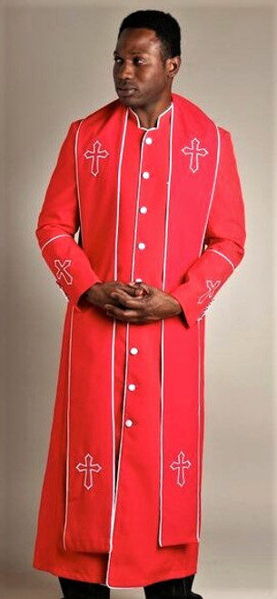 Men's Trinity Clergy Robe & Stole Set In Red & White