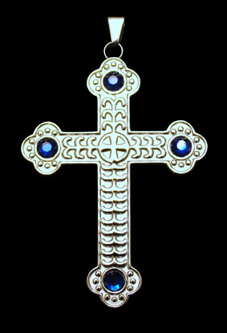 Pectoral Cross & Chain Set In Silver with Royal Set Stones - Double Sided