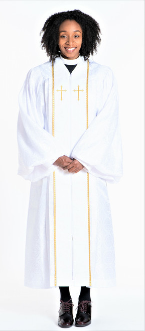Ladies JT Wesley Pulpit Robe in White & Gold