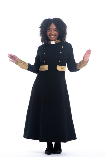 Modern Evangelist Clergy Dress In Black & Gold
