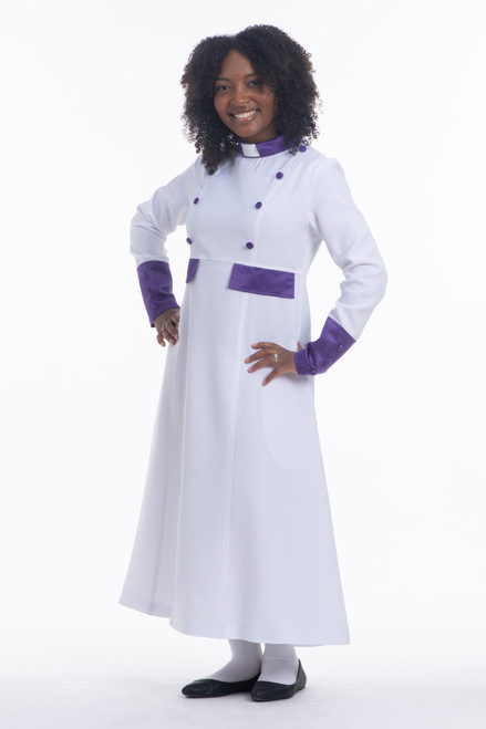 Modern Evangelist Clergy Dress In White & Purple