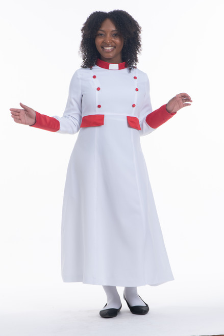 Modern Evangelist Clergy Dress In White & Red