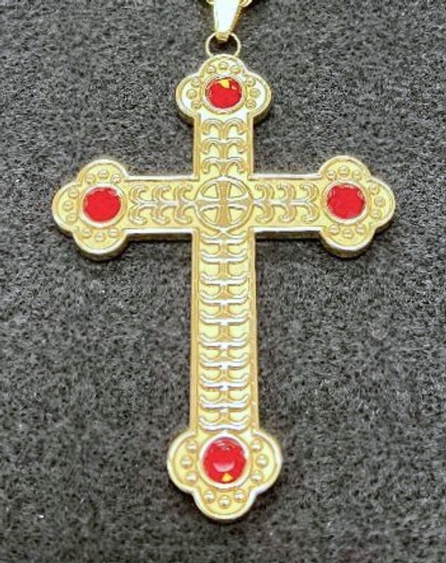 Pectoral Cross & Chain Set In Gold with Red Stones