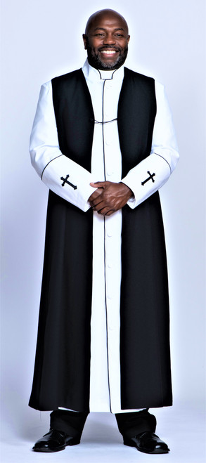 006. Men's Preacher Clergy Robe & Chimere Set in White & Black