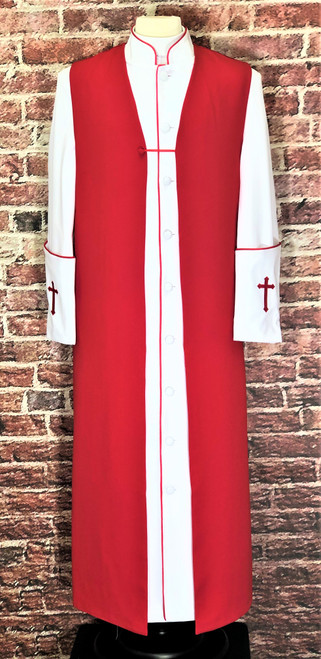 Men's Preacher Clergy Robe & Chimere Set in White & Red
