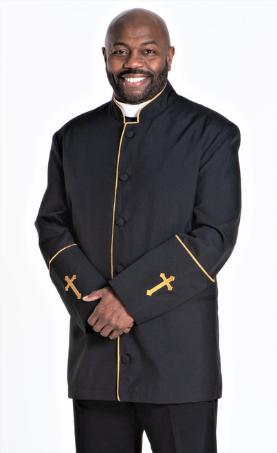 Men's Preacher Clergy Jacket in Black & Gold