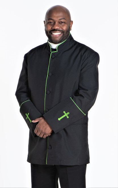 Men's Preacher Clergy Jacket in Black & Green