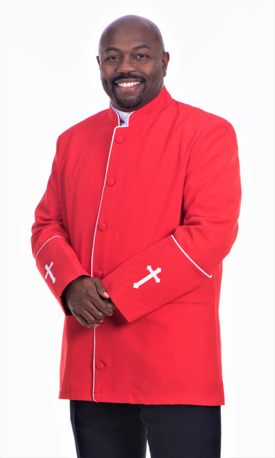 Men's Preacher Clergy Jacket in Red & White 