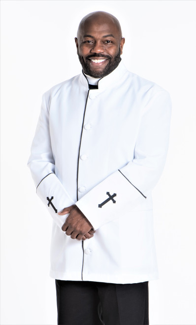 Men's Preacher Clergy Jacket in White & Black