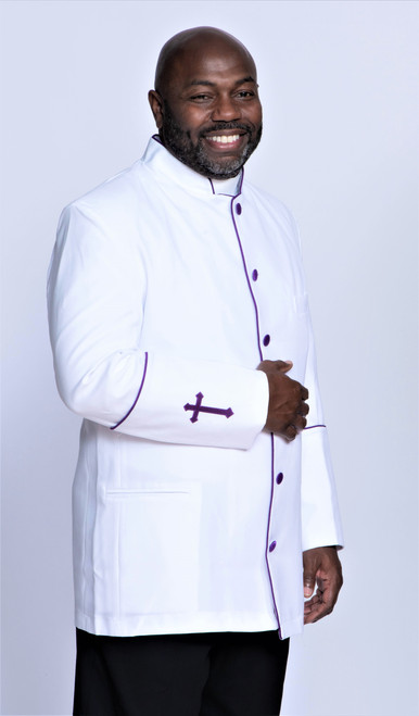 Men's Preacher Clergy Jacket in White & Purple