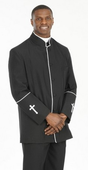 Men's Preacher Clergy Jacket in Black & White 