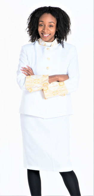 Sarah 2-Piece Jacket & Skirt Set For Ladies In White & Gold