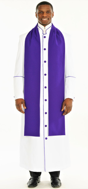 Men's Adam Clergy Robe & Tippet in White & Purple