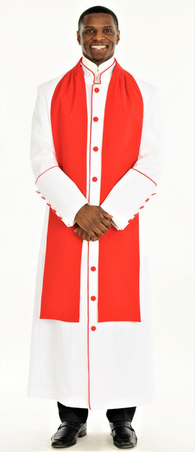 Men's Adam Clergy Robe & Tippet in White & Red