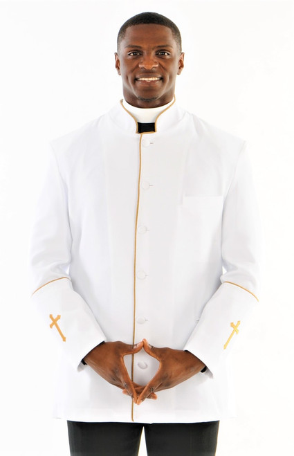 Men's Preacher Clergy Jacket in White & Gold 