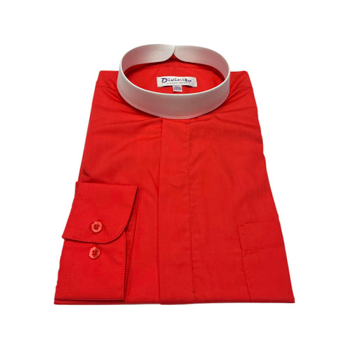 Men's Banded Collar Clergy Shirt In Red