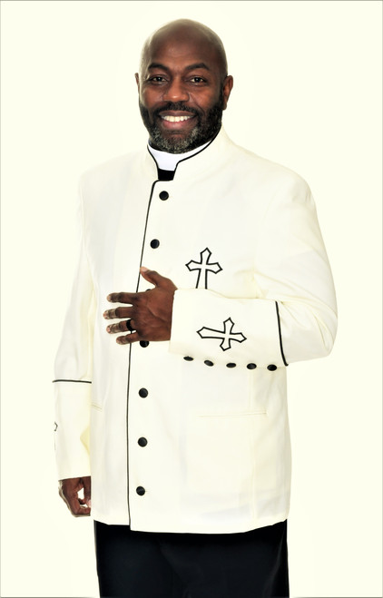 Trinity Clergy Jacket For Men In Cream & Black 