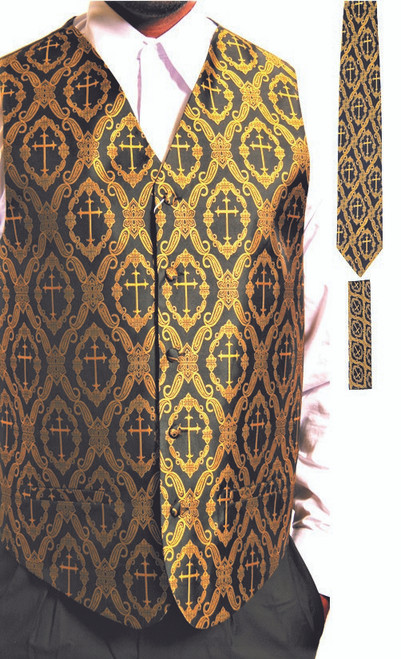 Clergy Cross Vest Set In Black & Gold