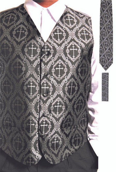 Clergy Cross Vest Set In Black & Silver