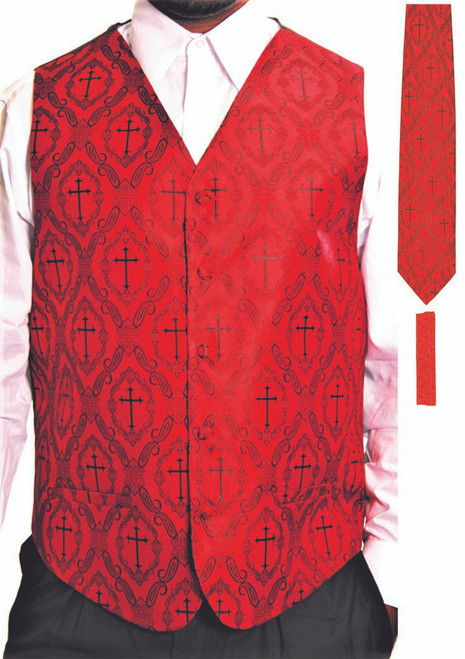Clergy Cross Vest Set In Red & Black