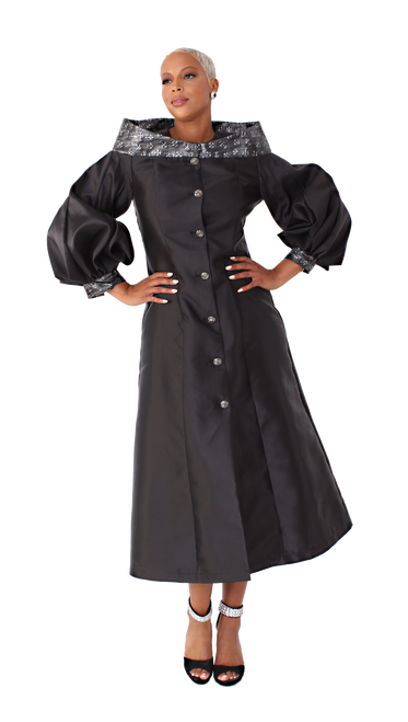 Closeout: (1) Size 12 Women's 1-Piece Preaching Robe Gown In Black & Silver